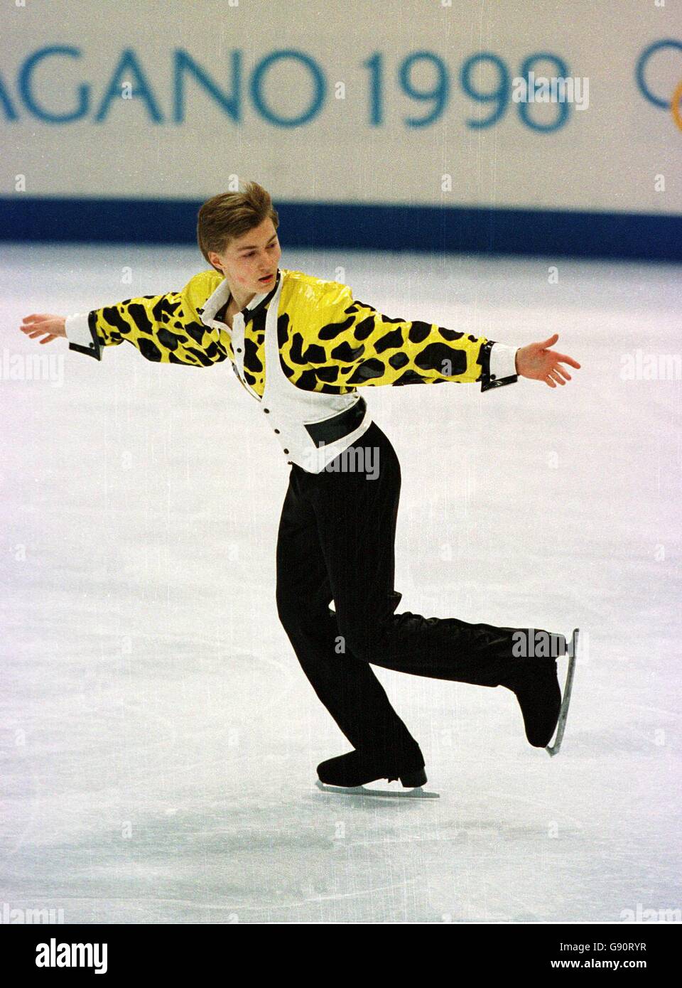 Ilia Kulik, Russia, competes to take the Gold Medal in the Mens Figure Skating Championship. Stock Photo