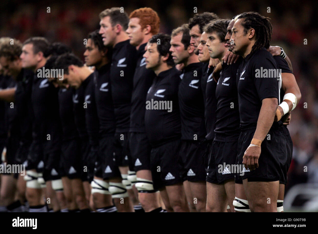 Rugby Union - Friendly - Wales v New Zealand - Millennium Stadium. New Zealand's players line up before the game Stock Photo