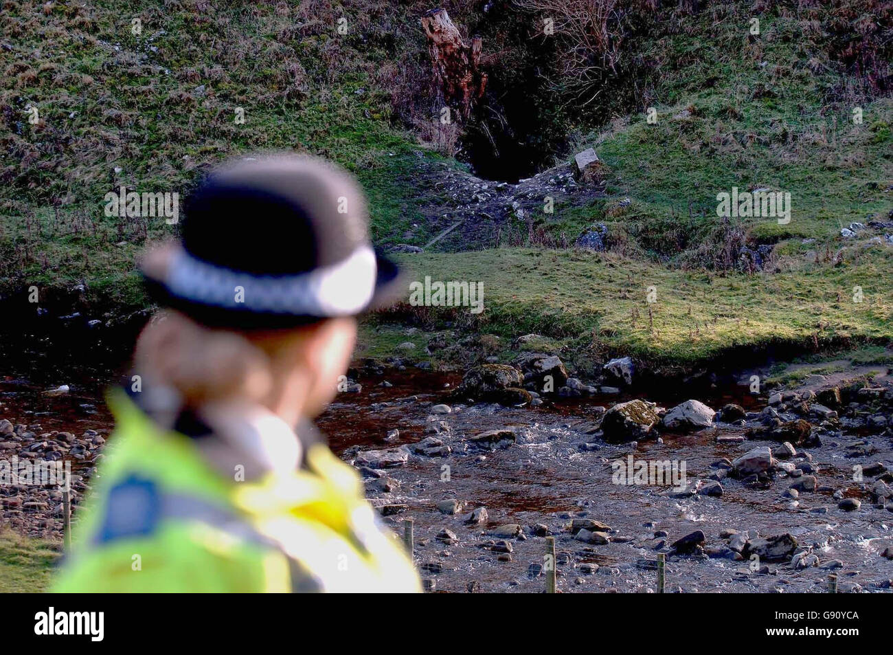 A Police Officer on duty at Manchester Hole Cave System near Pateley Bridge today Tuesday 15 November 2005. Joe Lister of Tadcaster Grammar School was killed during a School trip to the cave yesterday. See PA Sory DEATH Cave . PRESS ASSOCIATION PHOTO. Photo Credit should read John Giles/Pa Stock Photo