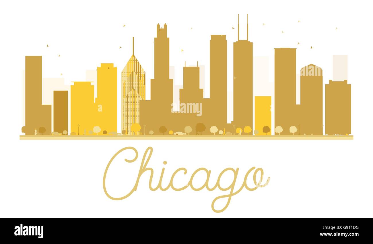 Chicago City skyline golden silhouette. Vector illustration. Simple flat concept for tourism presentation, banner, placard Stock Vector