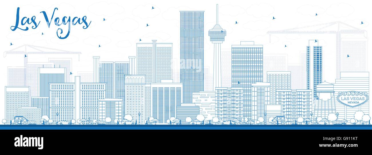 Outline Las Vegas Skyline with Blue Buildings. Vector Illustration. Business Travel and Tourism Concept with Modern Buildings. Stock Vector