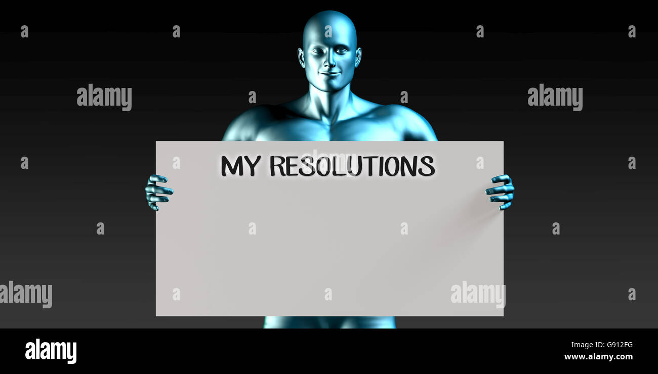 My Resolutions with a Man Carrying Reminder Sign Stock Photo