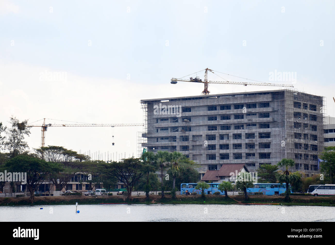View of building construction site at riverside of Nong Han lake from ship go to Donsawan island on January 15, 2016 in  Sakon N Stock Photo