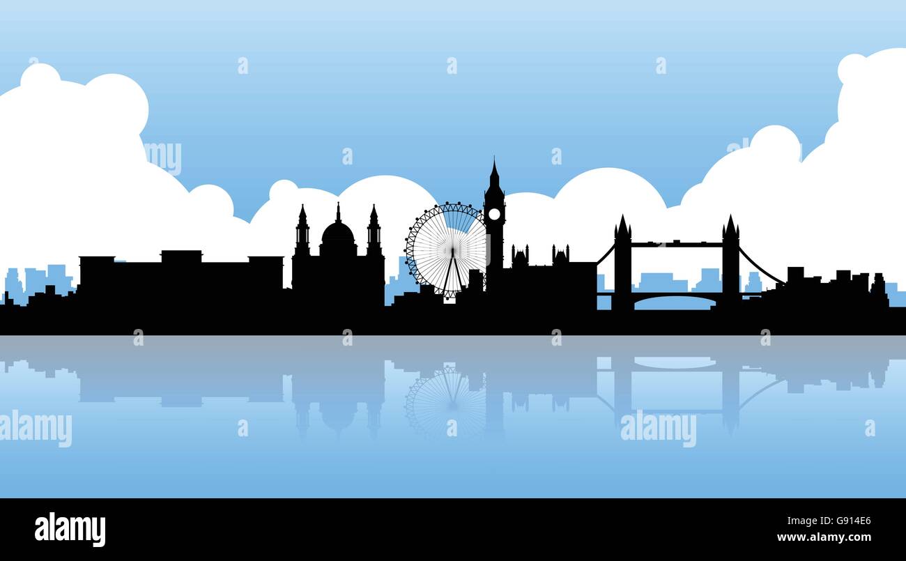 London Silhouette English City View Copy Space Stock Vector
