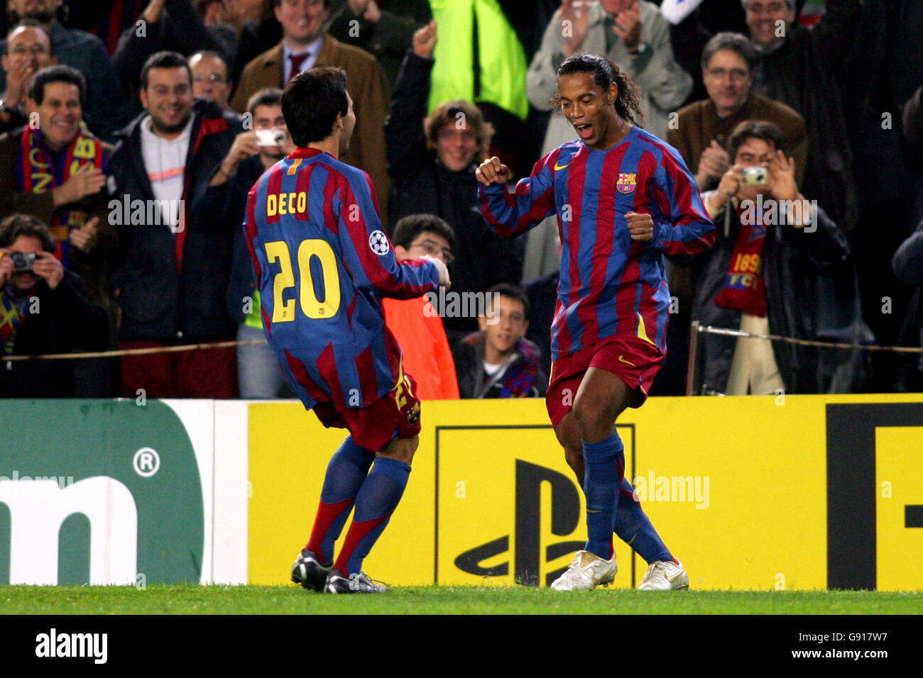 Barcelonas Ronaldinho Celebrates Scoring With Deco Hi-res Stock ...