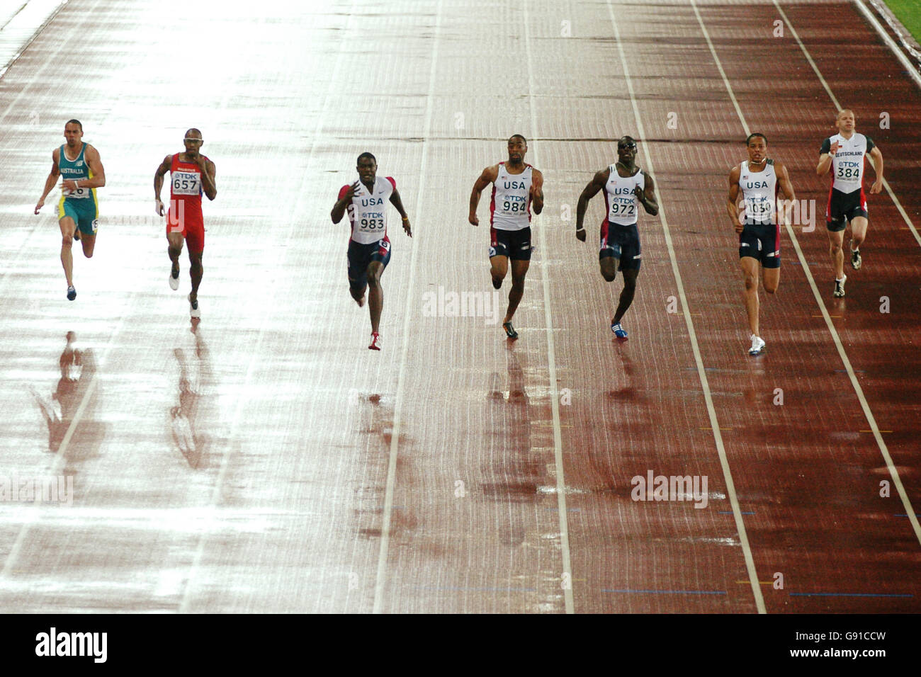 The four competitors from the USA pull away from the rest during the final of the Mens 200m final Stock Photo