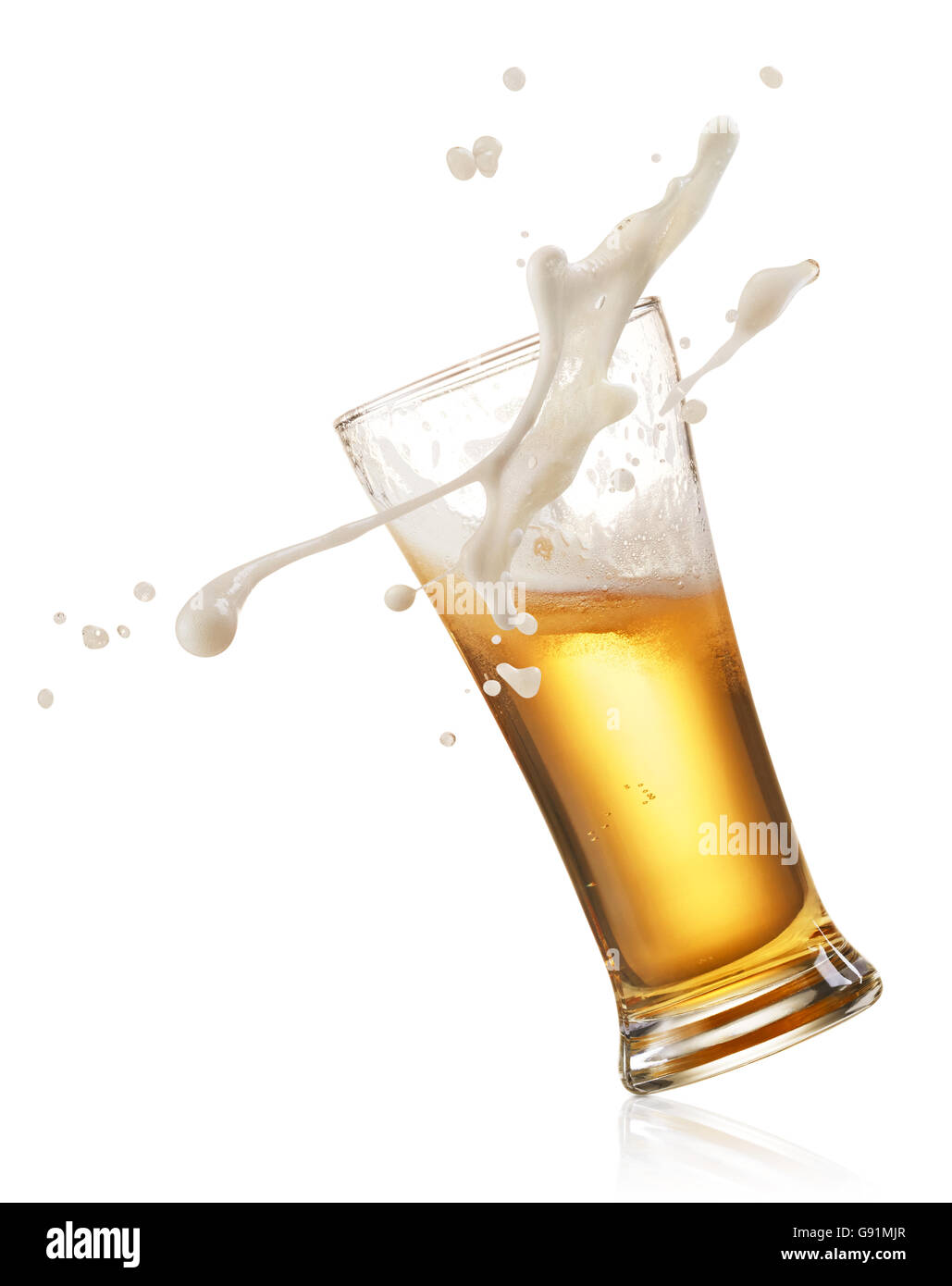 glass of splashing beer isolated on white Stock Photo Alamy