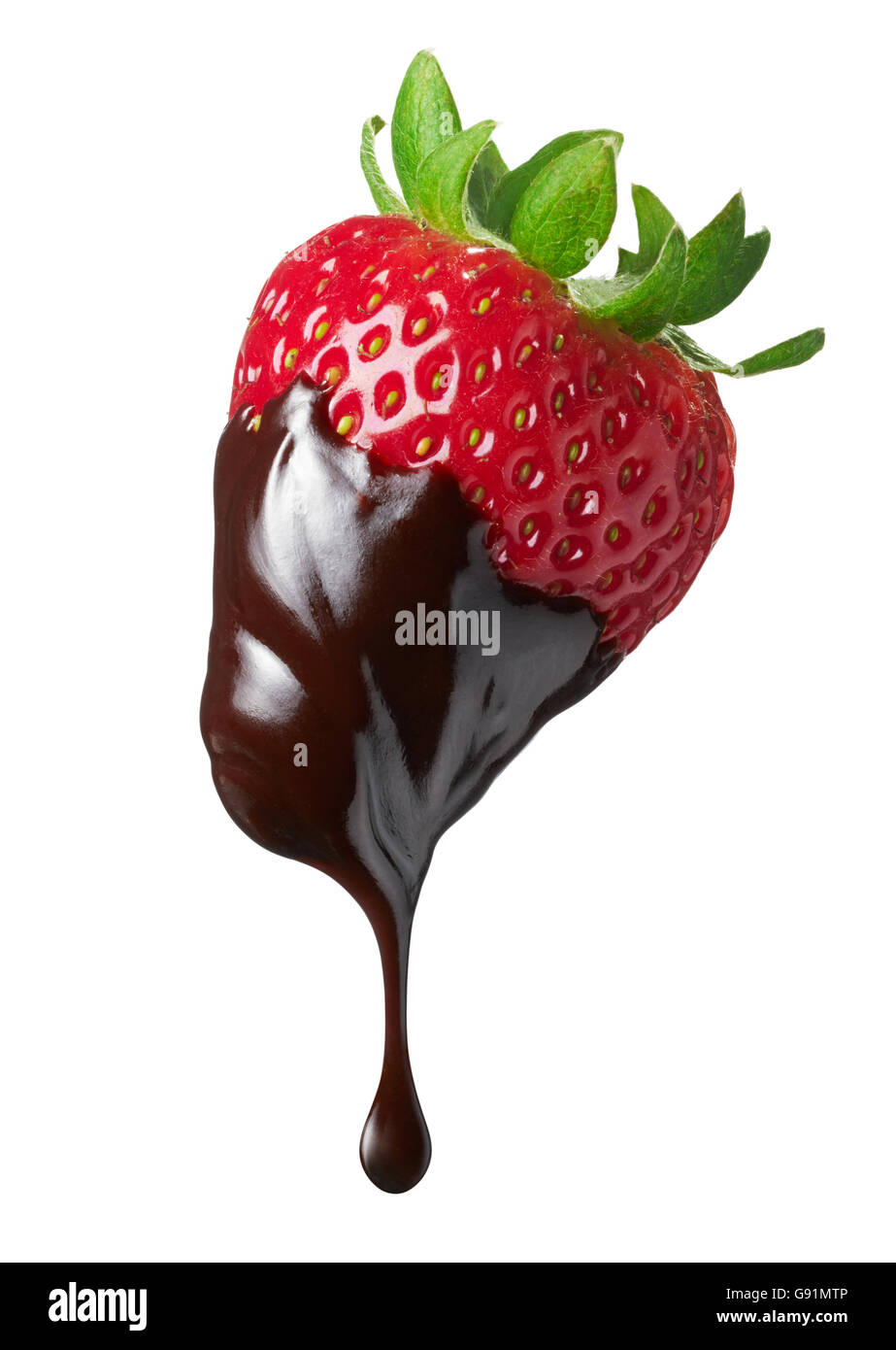 strawberry with chocolate dipping isolated on white Stock Photo