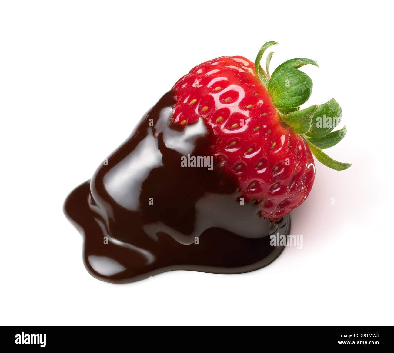 strawberry with chocolate dipping isolated on white Stock Photo