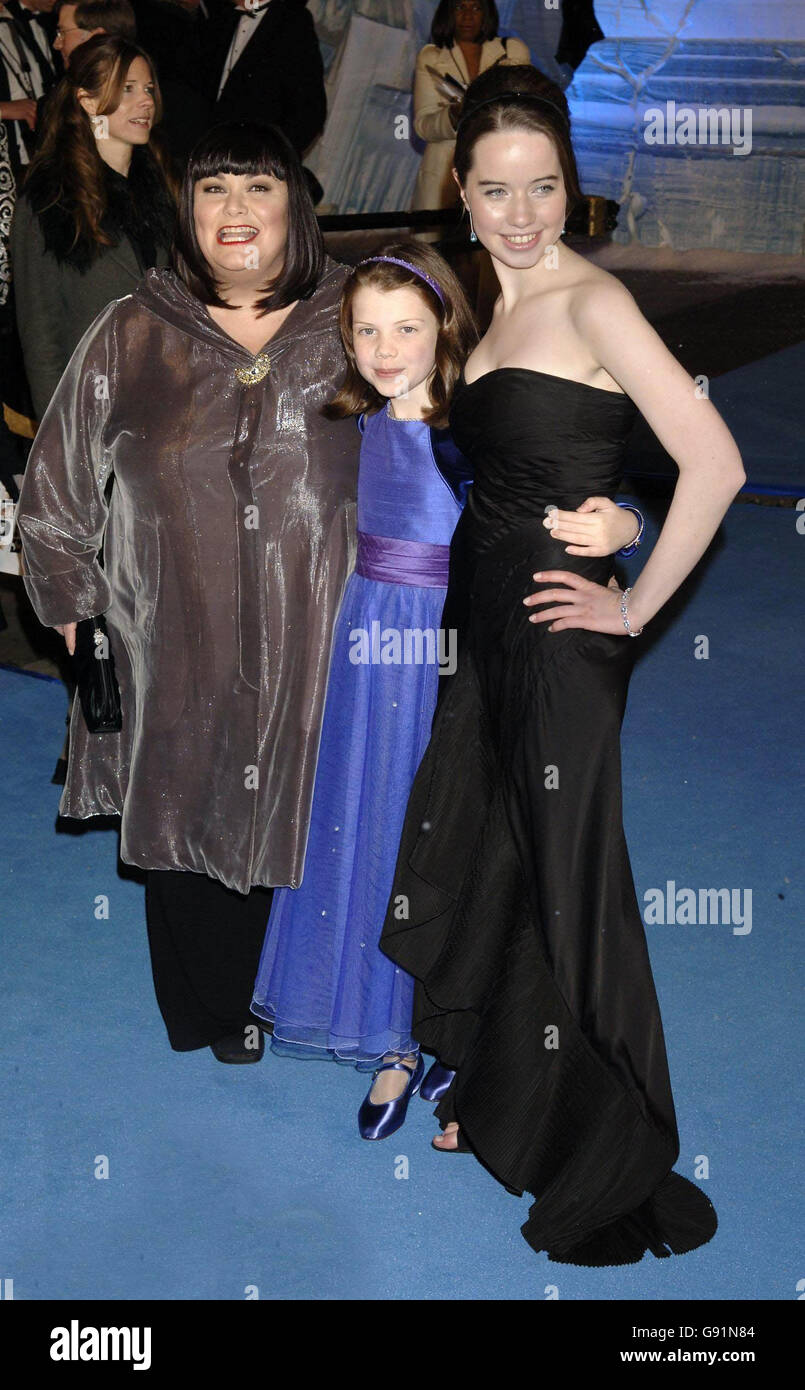 Dawn French with stars of the film Georgie Henley (Lucy, centre) and Anna Popplewell (Susan) arrives for the Royal Film Performance & World Premiere of 'The Chronicles Of Narnia', from the Royal Albert Hall, west London, Wednesday 7 December 2005. PRESS ASSOCIATION Photo. Photo credit should read: Yui Mok/PA Stock Photo