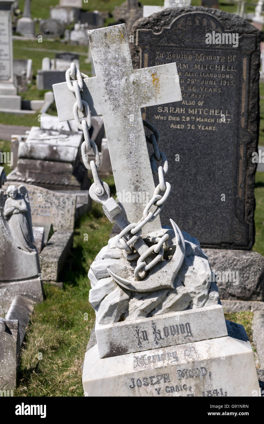 12th Century St Tudno's Church cemetery  on the Great Orme's Head near Llandudno North Wales Stock Photo
