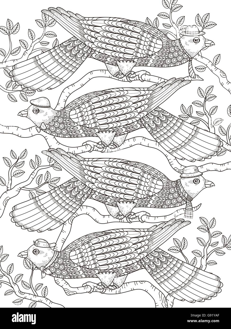 adult coloring page with fashion doves in tree Stock Vector Image &amp; Art ...