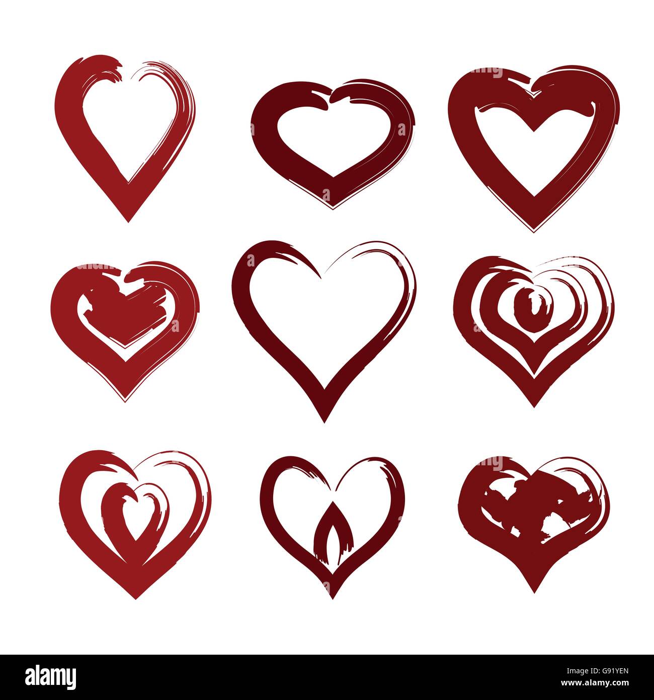 creative design abstract painted heart symbol vector set Stock Vector