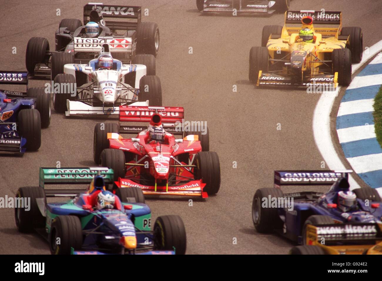 Formula One Motor Racing - Spanish Grand Prix. Hienz-Harald Frentzen in pack (red car) Stock Photo