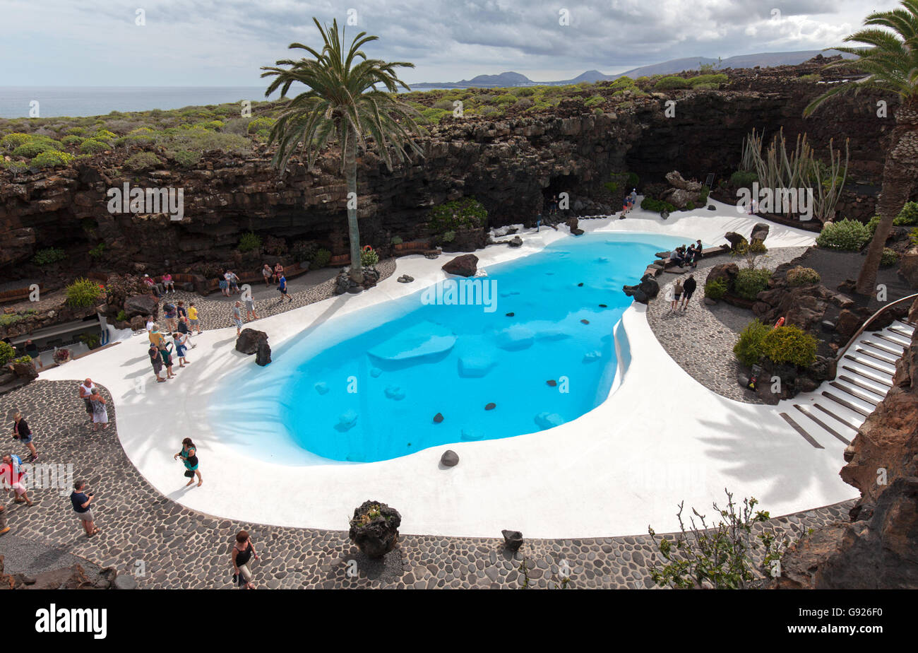 Jameos del Agua Cesar Manrique turquoise pool Lanzarote Stock Photo