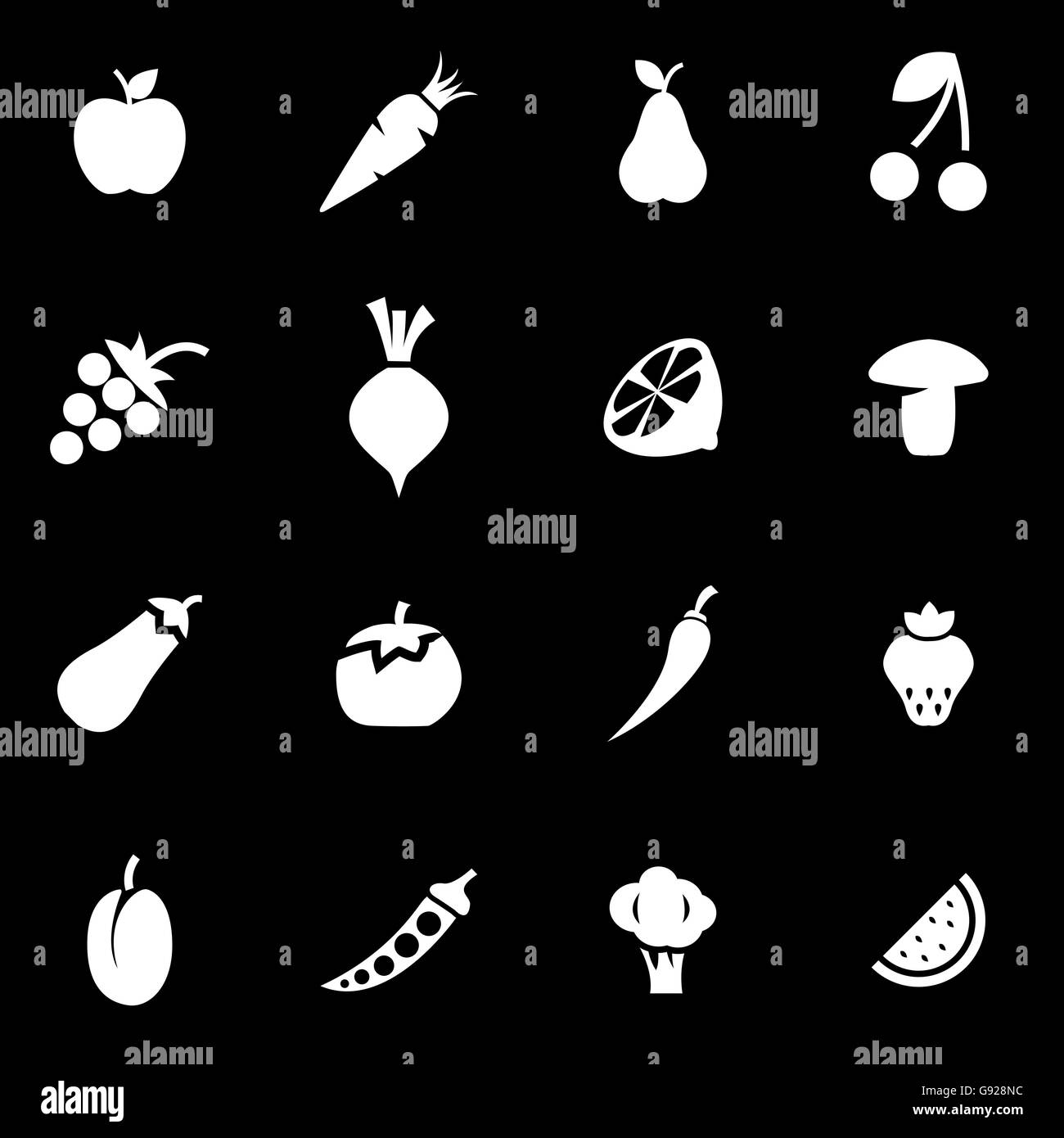 Vector white fruit and vegetables icon set Stock Vector Image & Art - Alamy