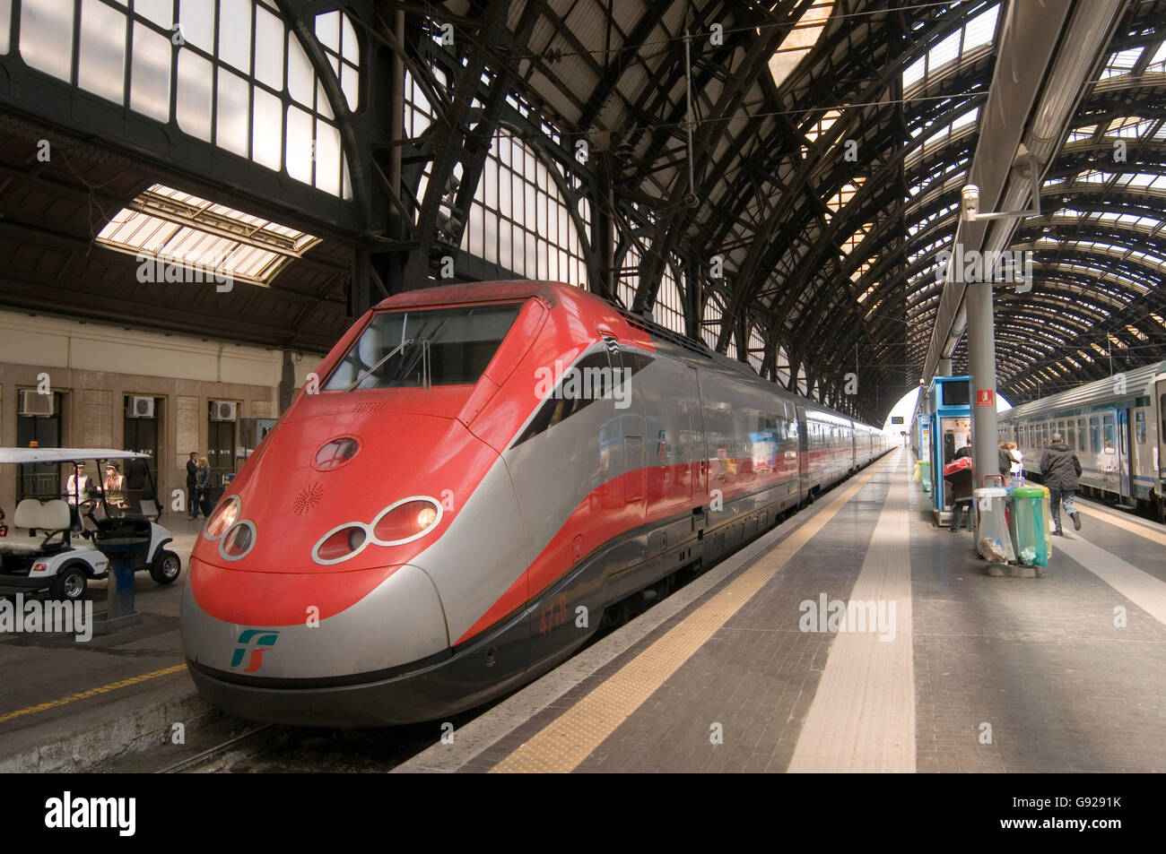 Frecciarossa high speed trains, operated by Trenitalia train fast italy public transport  in Milan station Stock Photo