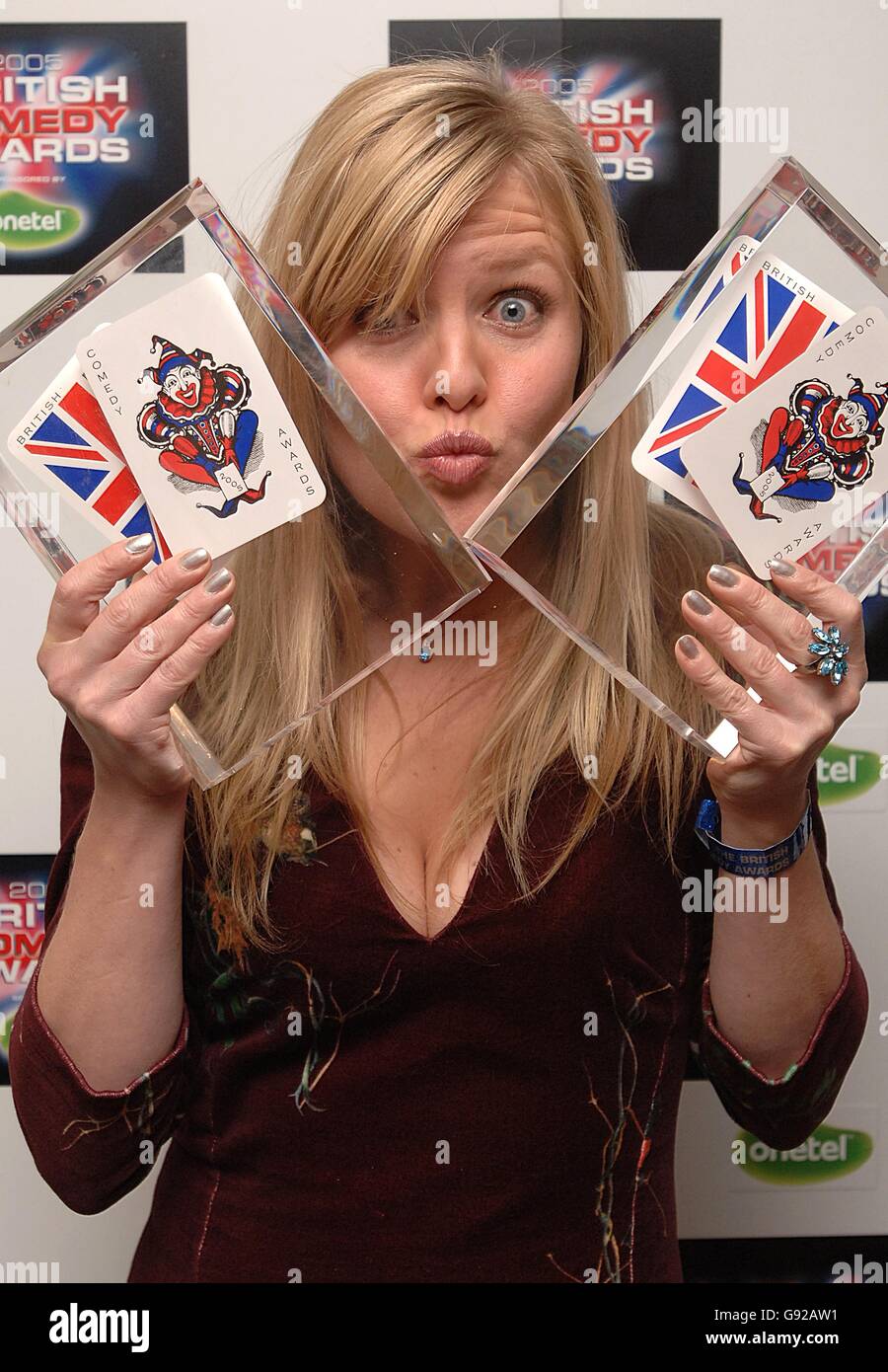 Ashley Jensen with the Best Televison Comedy Actress and Best Comedy Newcomer she received for 'Extras' at the Bristish Comedy Awards 2005. Stock Photo