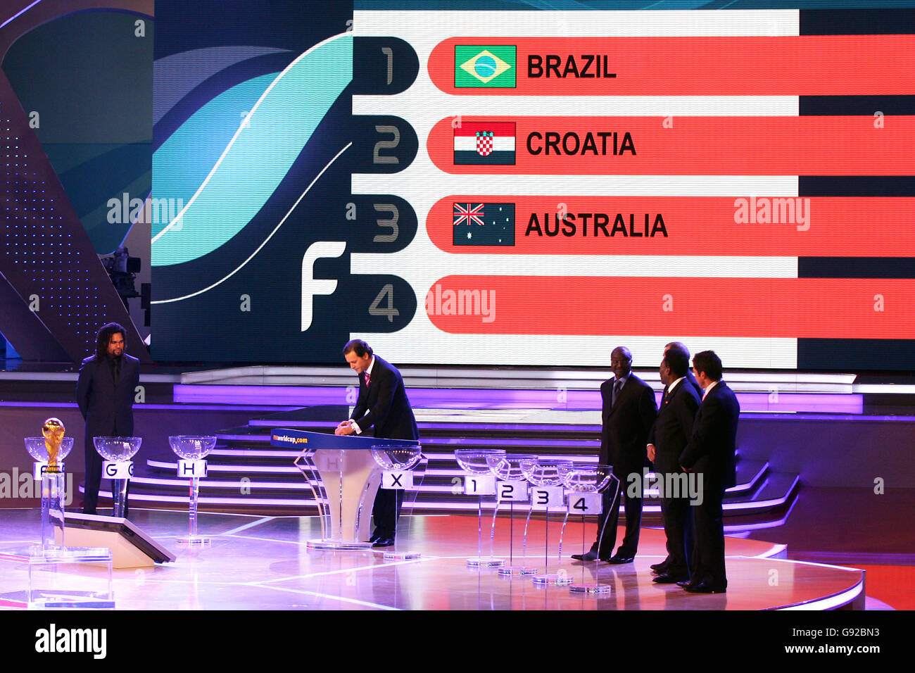 Brazil are drawn in Group F with Croatia and Australia during the 2006 FIFA World Cup final draw Stock Photo