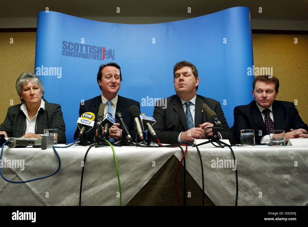 Scottish Conservative Leader Annabell Goldie (left to right), Conservative leader David Cameron, Peter Duncan and David Mondel Stock Photo