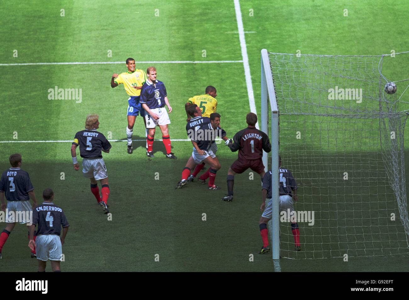 Cesar Sampaio of Brazil (no 5) scores the opening goal of the World Cup Stock Photo