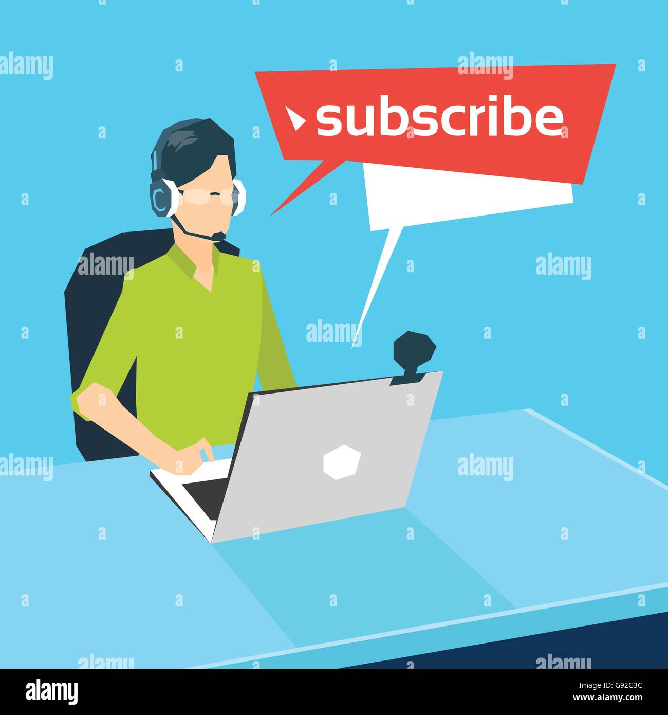Man Blogger Work Laptop Computer Video Blogging Concept Stock Vector ...
