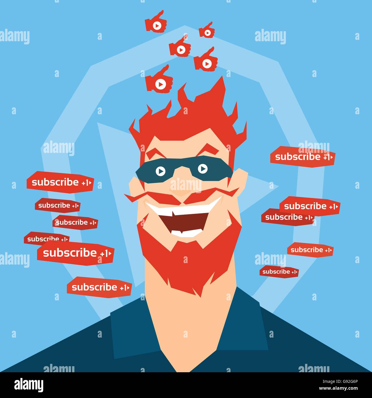 Crazy Man Blogger With Like Video Blog Concept Stock Vector Image & Art ...