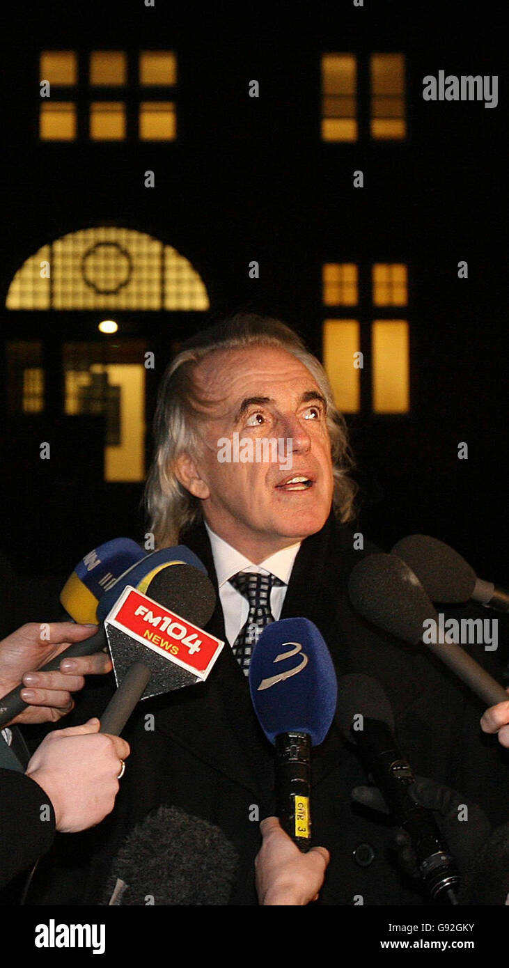 Nightclub owner Peter Stringfellow speaks after he was granted licence for his proposed club to be based in central Dublin, Monday January 9 2006, despite fierce local opposition. The Stringfellow's club will be the largest of its kind in Dublin and will have up to 100 dancers working on two floors. At the Richmond District Court in Dublin, Judge Anne Watkins said she sympathised with local residents who felt offended by the opening of such a club in their area. See PA COURTS Stringfellow. PRESS ASSOCIATION Photo. Photo credit should read: Niall Carson/PA Stock Photo