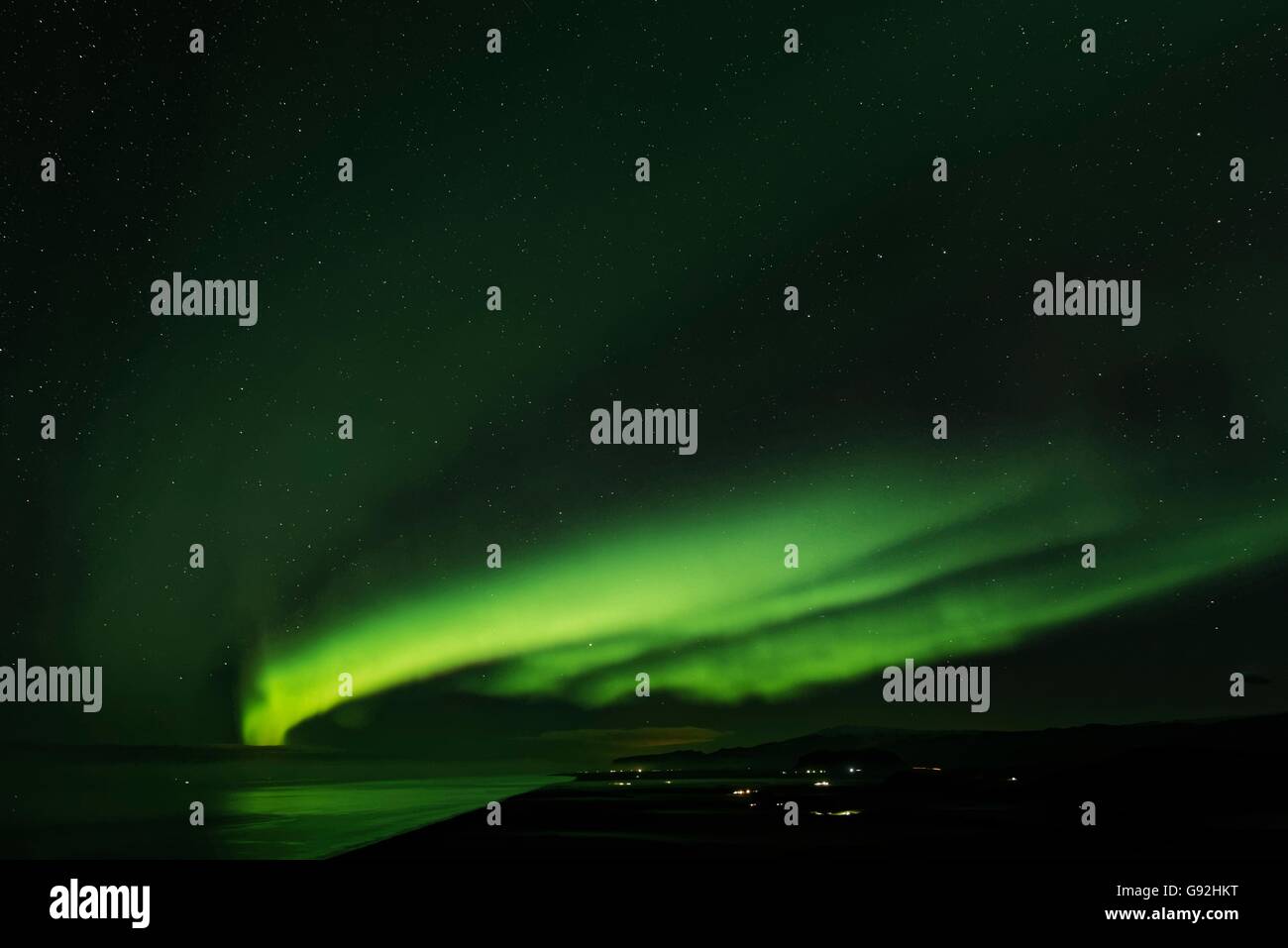 Northern lights at cape Dyrholaey, near Vik i Myrdal, southern iceland, Iceland, europe Stock Photo