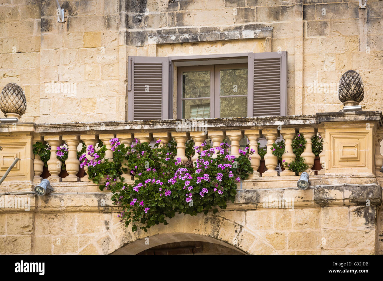 Details of the silent streets of the old town Mdina, Malta - Old Capital and the Silent City of Malta - Medieval Town Stock Photo