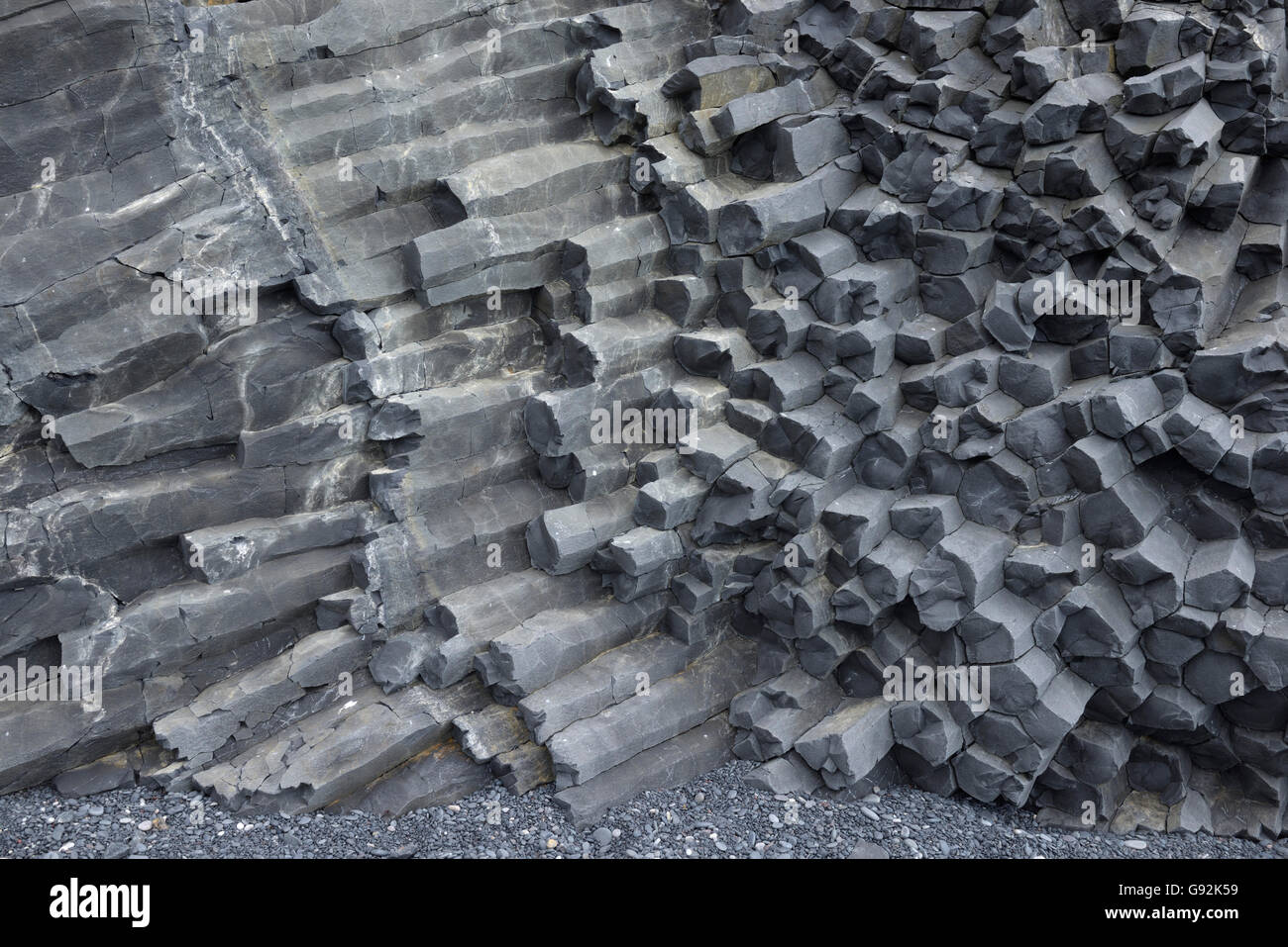 columnar basalt, Reynisdrangar, Vik i Myrdal area, Iclenad, Europe Stock Photo