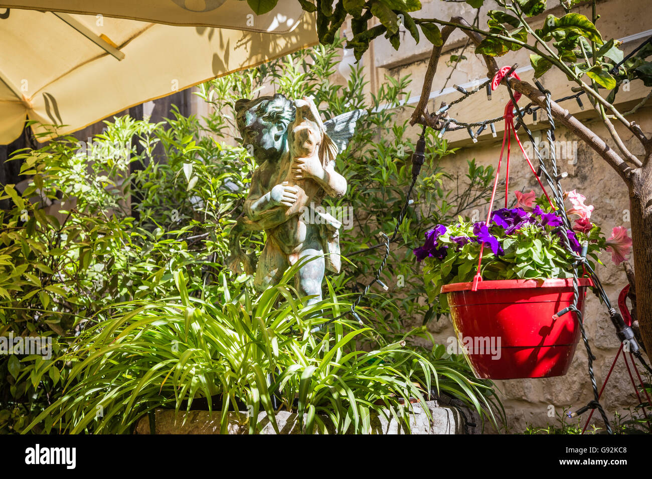 Garden sitting in tearoom in Mdina, Malta - Old Capital and the Silent City of Malta - Medieval Town Stock Photo