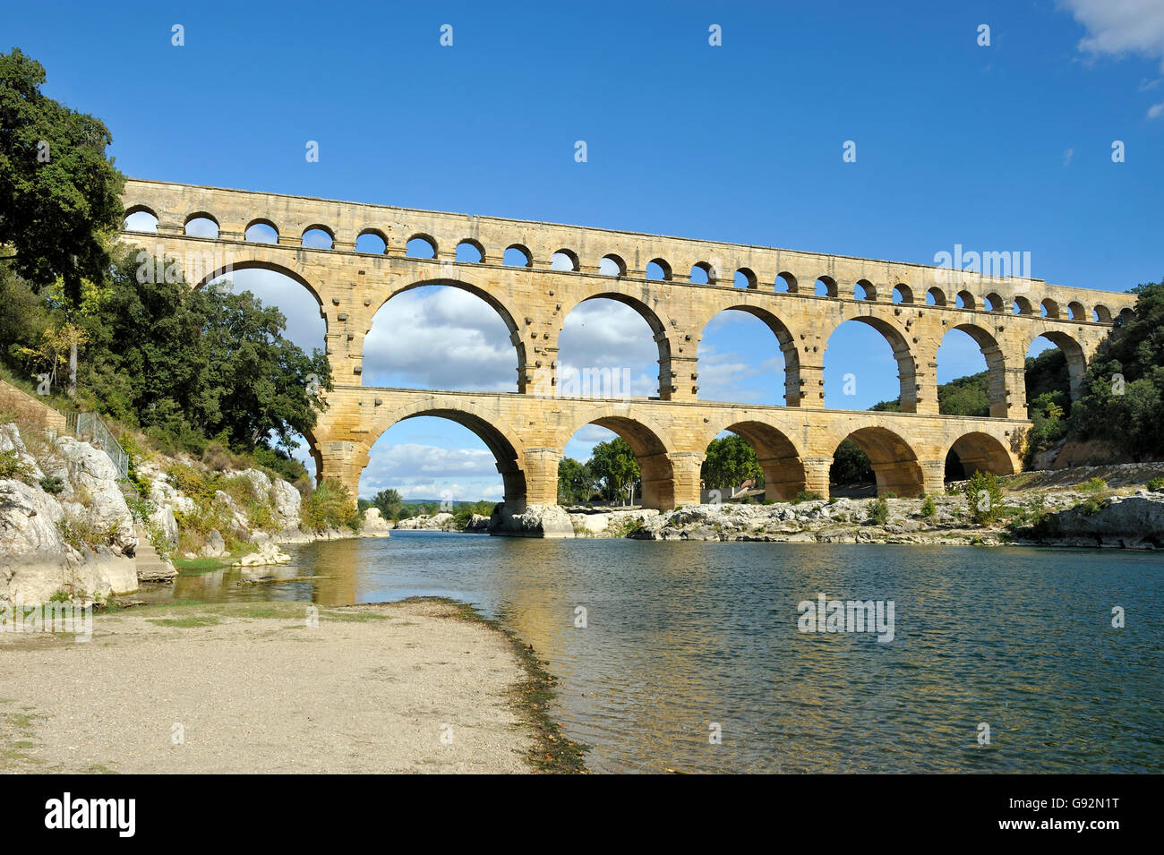 Roman aqueduct Pont du Gard, France. This bridge is an Unesco World Heritage site. Stock Photo