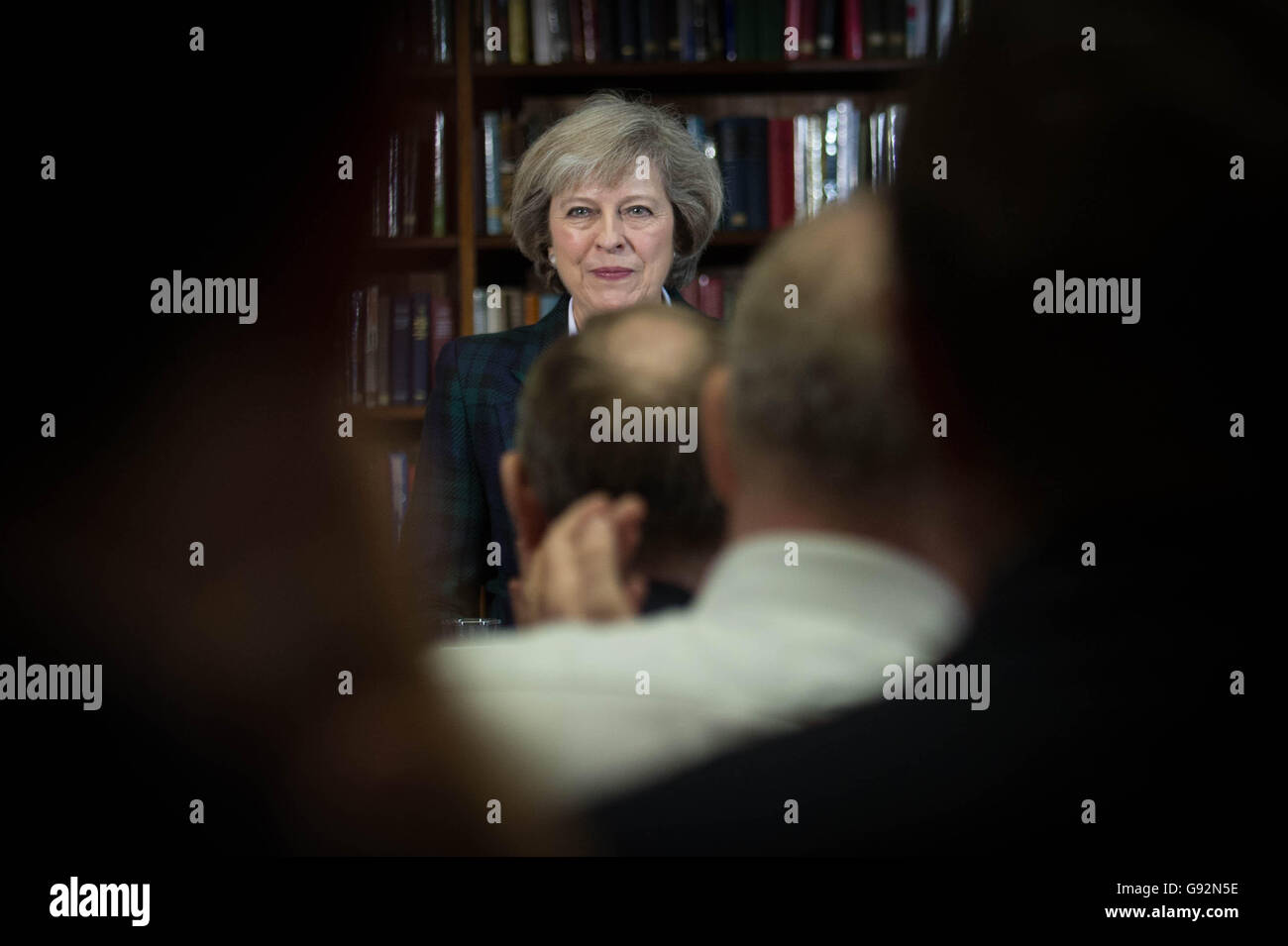 Home Secretary Theresa May launches her Conservative leadership campaign at RUSI in London, as she formally enters the race to succeed David Cameron in Downing Street. Stock Photo
