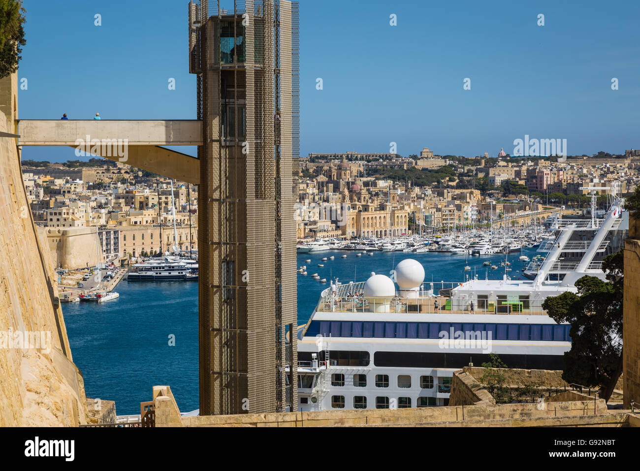 Valletta, Malta - May 05, 2016: Barrakka Lift Scales 20 Stories of Fortified Walls in the Capital City of Malta Stock Photo
