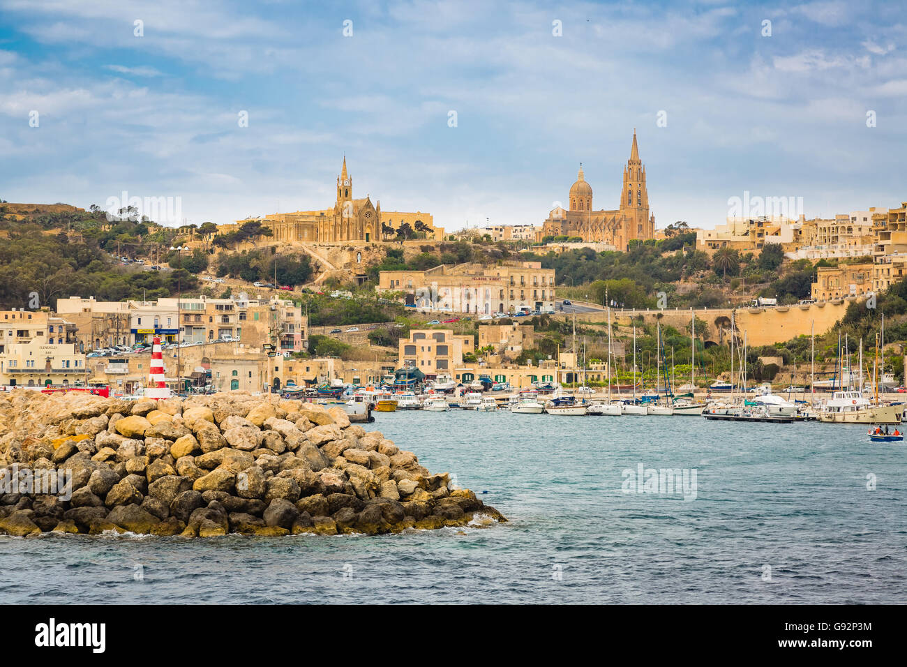 Mgarr harbor on the Maltese island Gozo in the Mediterranean Sea Stock Photo