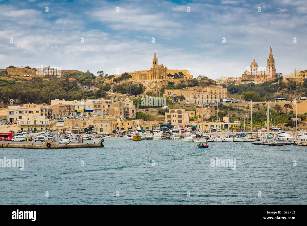 Mgarr harbor on the Maltese island Gozo in the Mediterranean Sea Stock Photo