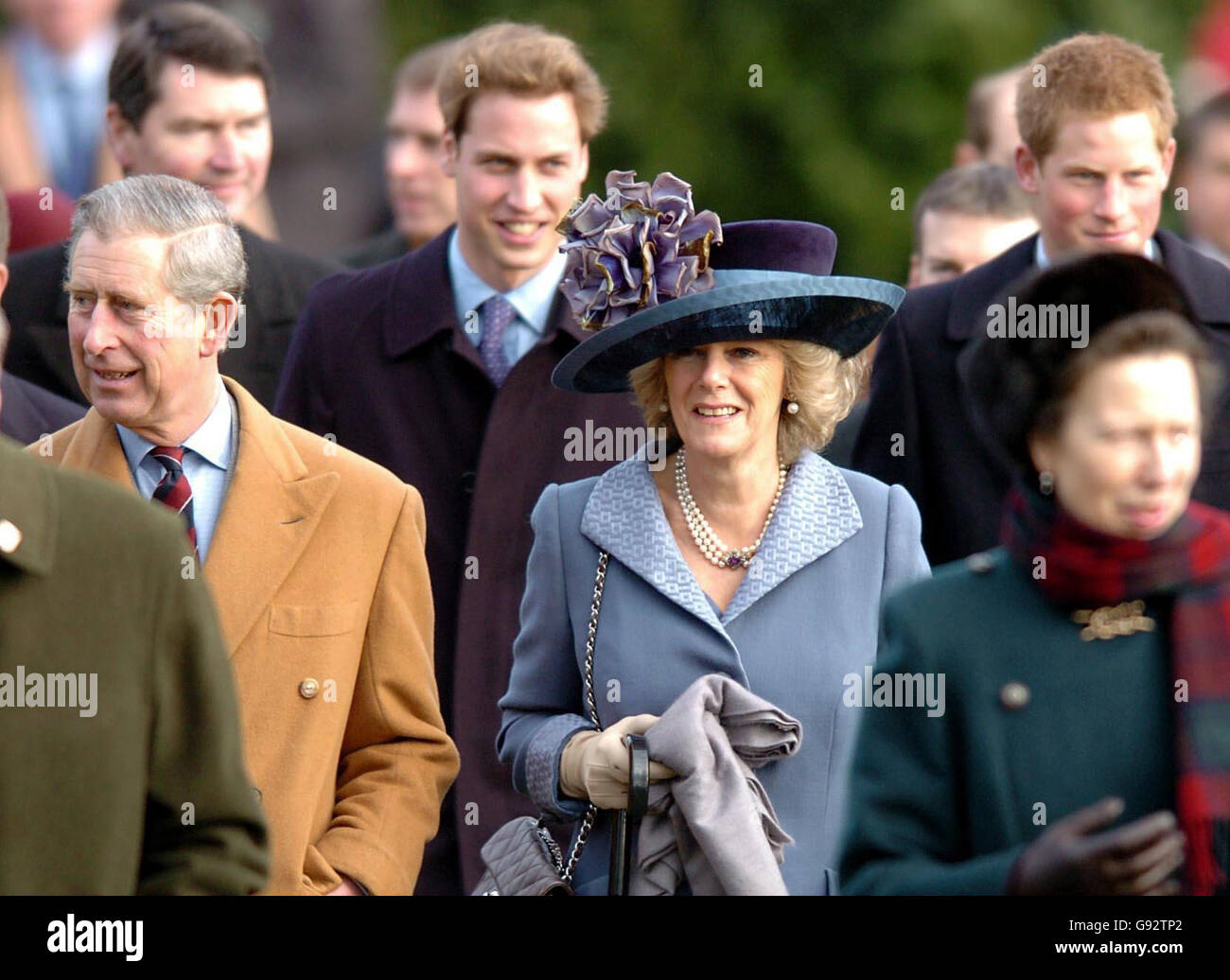 The Prince of Wales and The Duchess of Cornwall arrive with members of the royal family for the Christmas Day church service, Sunday December 25, 2005, St Mary Magdalene Church. See PA story ROYAL Church. PRESS ASSOCIATION Photo. Photo credit should read: Chris Radburn/WPA rota/PA Stock Photo