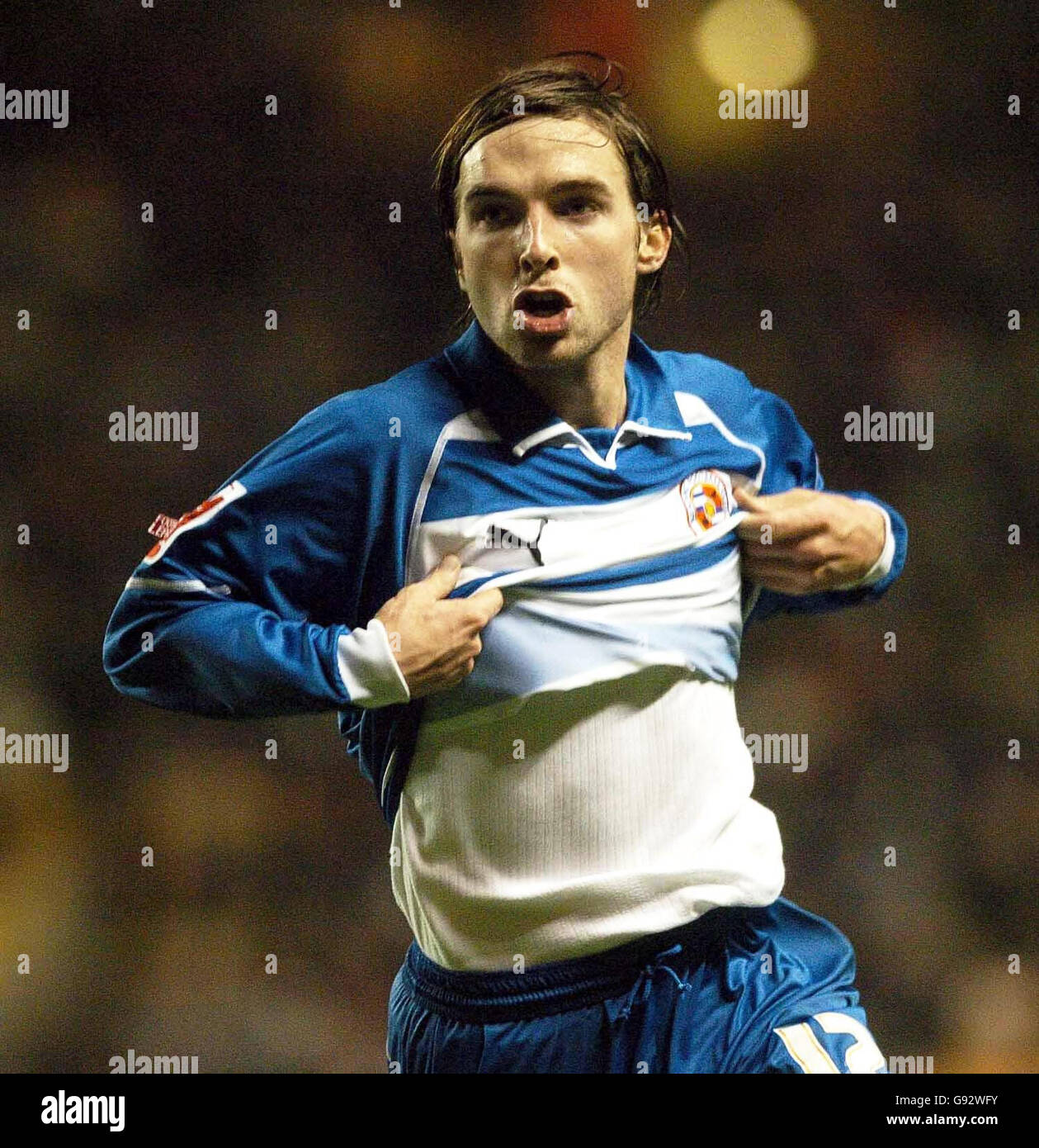 Reading's Bobby Convey celebrates after scoring during the Coca-Cola Championship match against Wolverhampton Wanderers at Molineux, Wolverhampton, Monday December 26, 2005. PRESS ASSOCIATION Photo. Photo credit should read: PA NO UNOFFICIAL CLUB WEBSITE USE. Stock Photo