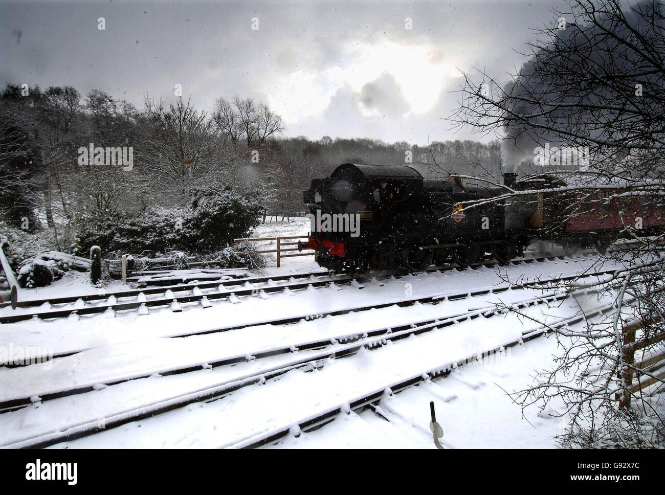 With travel disruption in many eastern parts of the UK, Wednesday December 28, 2005, the North Yorkshire Moors Railway still managed to keep to their timetable with their popular steam trains travelling between Pickering and Goathland despite heavy snowfall. See PA story WEATHER Snow. PRESS ASSOCIATION Photo. Photo credit should read: John Giles/PA. Stock Photo