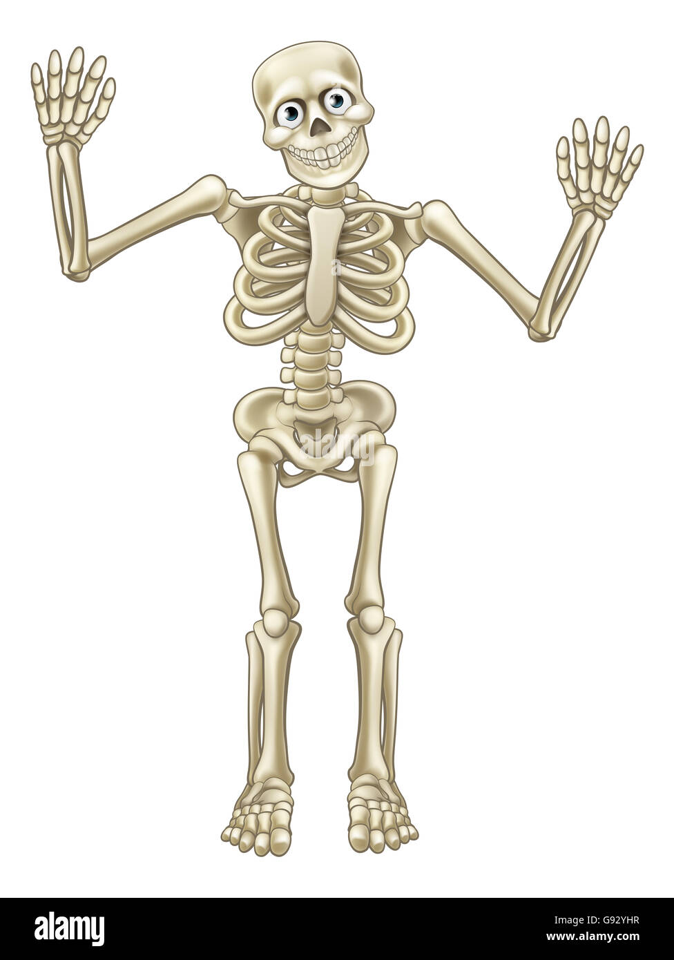 Skeleton cartoon character or Halloween monster waving his hands or dancing  Stock Photo - Alamy