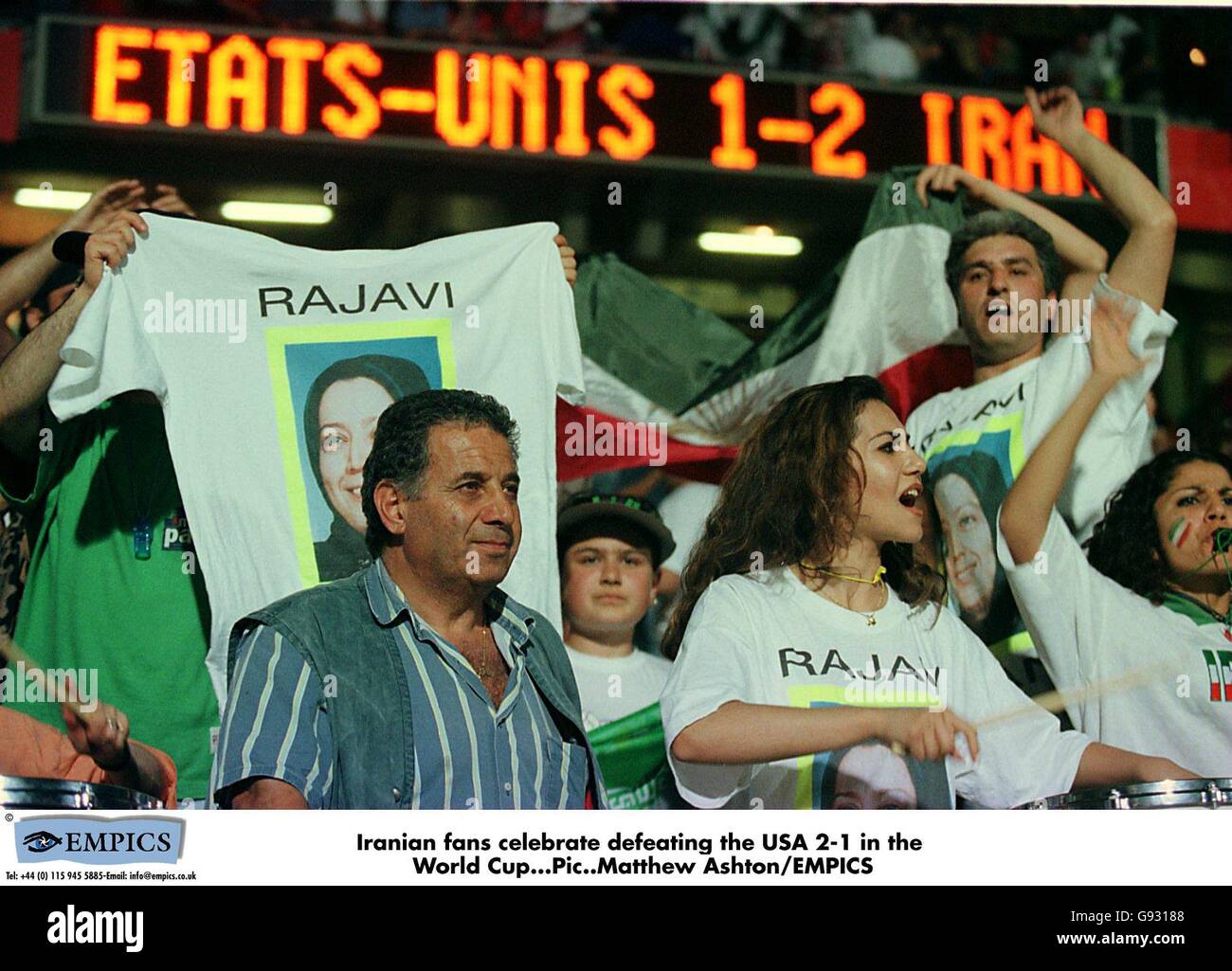Soccer - World Cup France 98 - Group F - USA v Iran. Iran fans celebrate defeating the USA 2-1 Stock Photo - Alamy