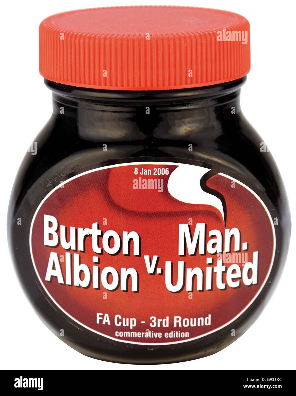Bovril is backing Burton Albion by handing out free samples to supporters at their dream FA Cup clash with Manchester United on Sunday. They will also be producing 100 limited edition jars of the beverage with a commemorative label to celebrate the occasion for the club. This is first time this iconic design has been altered in this way since it was invented in the 1870's. Watch for PA story. PRESS ASSOCIATION Photo. Photo credit should read: PA. Stock Photo