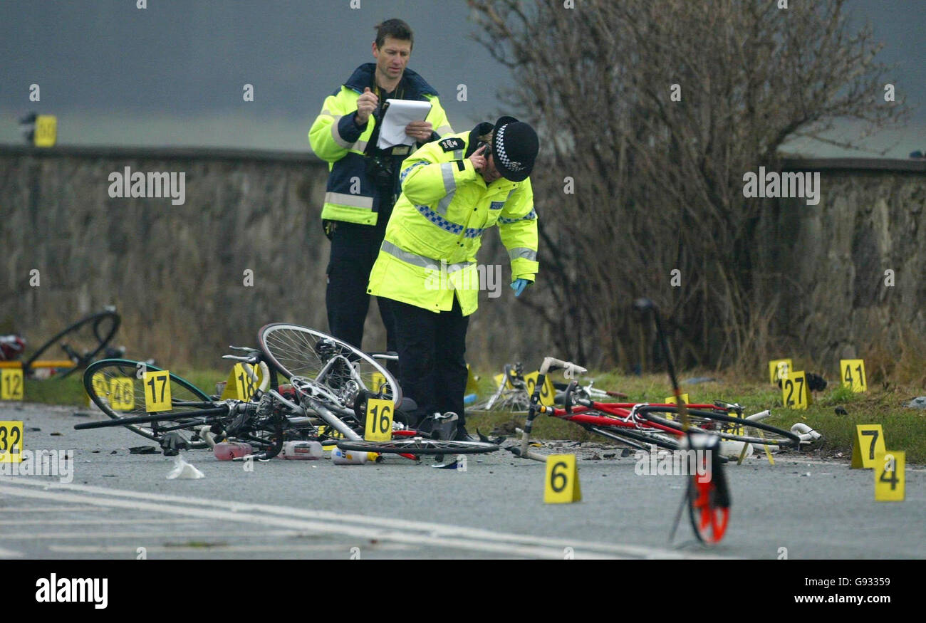 The scene in Abergele where four cyclists died and eight others were