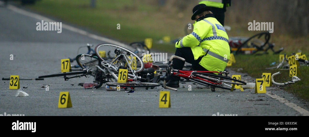 The scene in Abergele where four cyclists died and eight others were