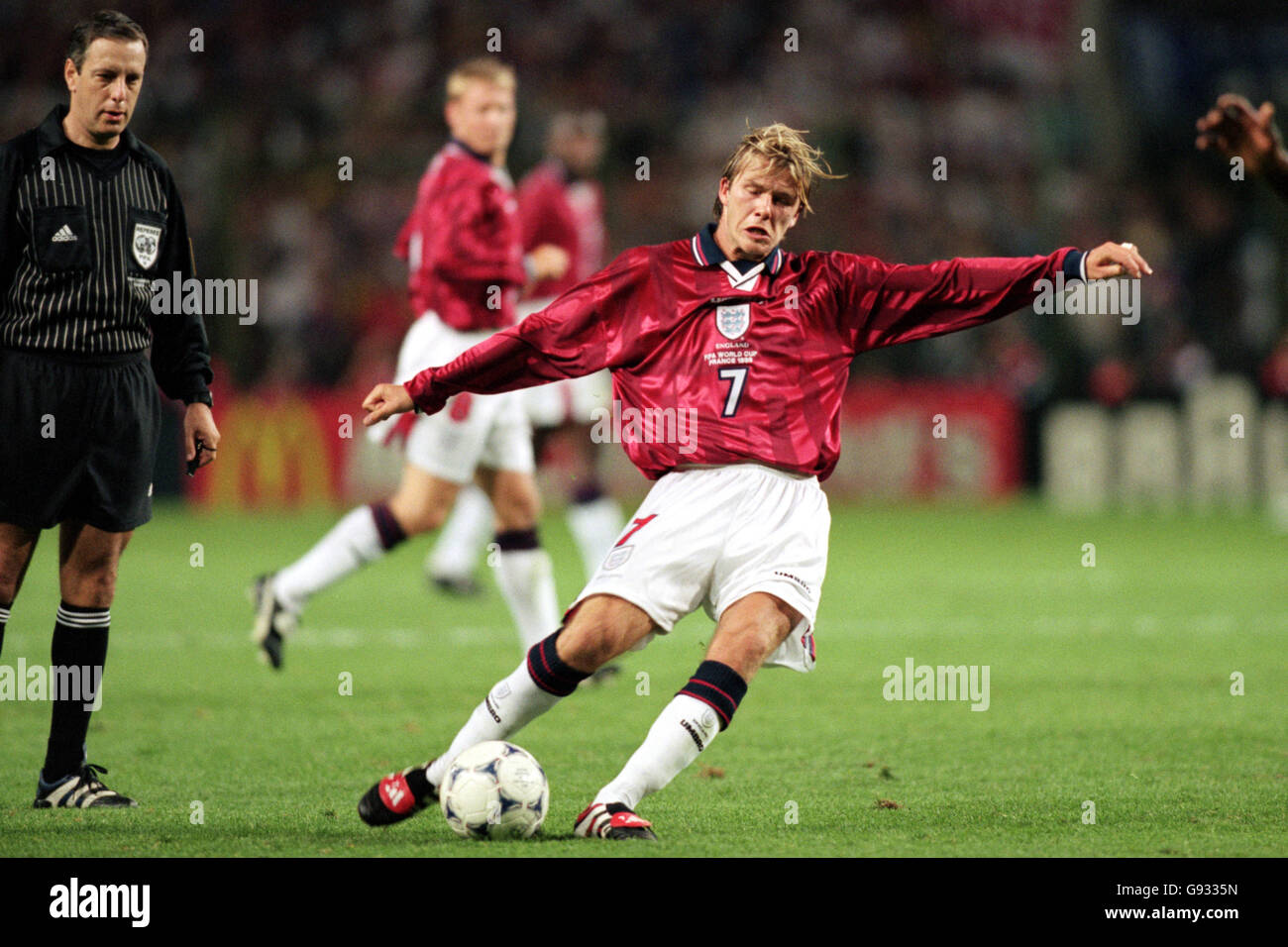 Soccer - World Cup France 98 - Group G - Colombia v England. England's David Beckham during the World Cup Match. Stock Photo