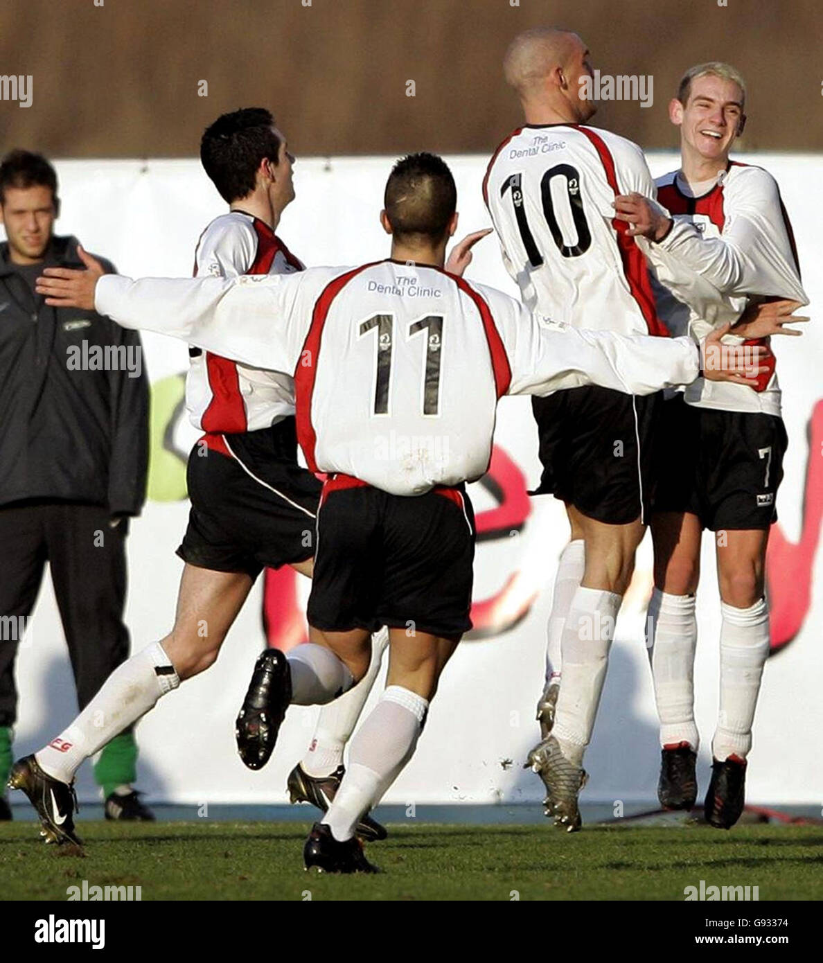 Clyde's Craig Bryson (R) celebrates with team-mates after scoring ...