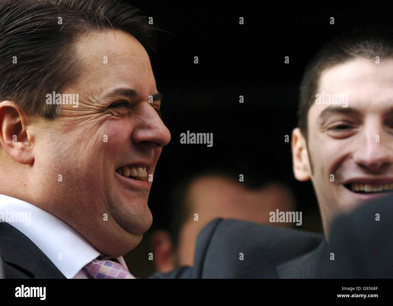 The leader of the BNP Nick Griffin (left) and Mark Collett also of the BNP arrive at Leeds Crown Court, Tuesday January 17, 2006, where the prosecution is expected to begin opening its case against British National Party leader Nick Griffin, who is accused of a series of race hate charges. Griffin, 45, and fellow party activist Mark Collett, 24, face charges arising out of speeches featured in an undercover BBC documentary on the party. See PA Story COURTS BNP. PRESS ASSOCIATION Photo. Photo credit should read: John Giles/PA Stock Photo