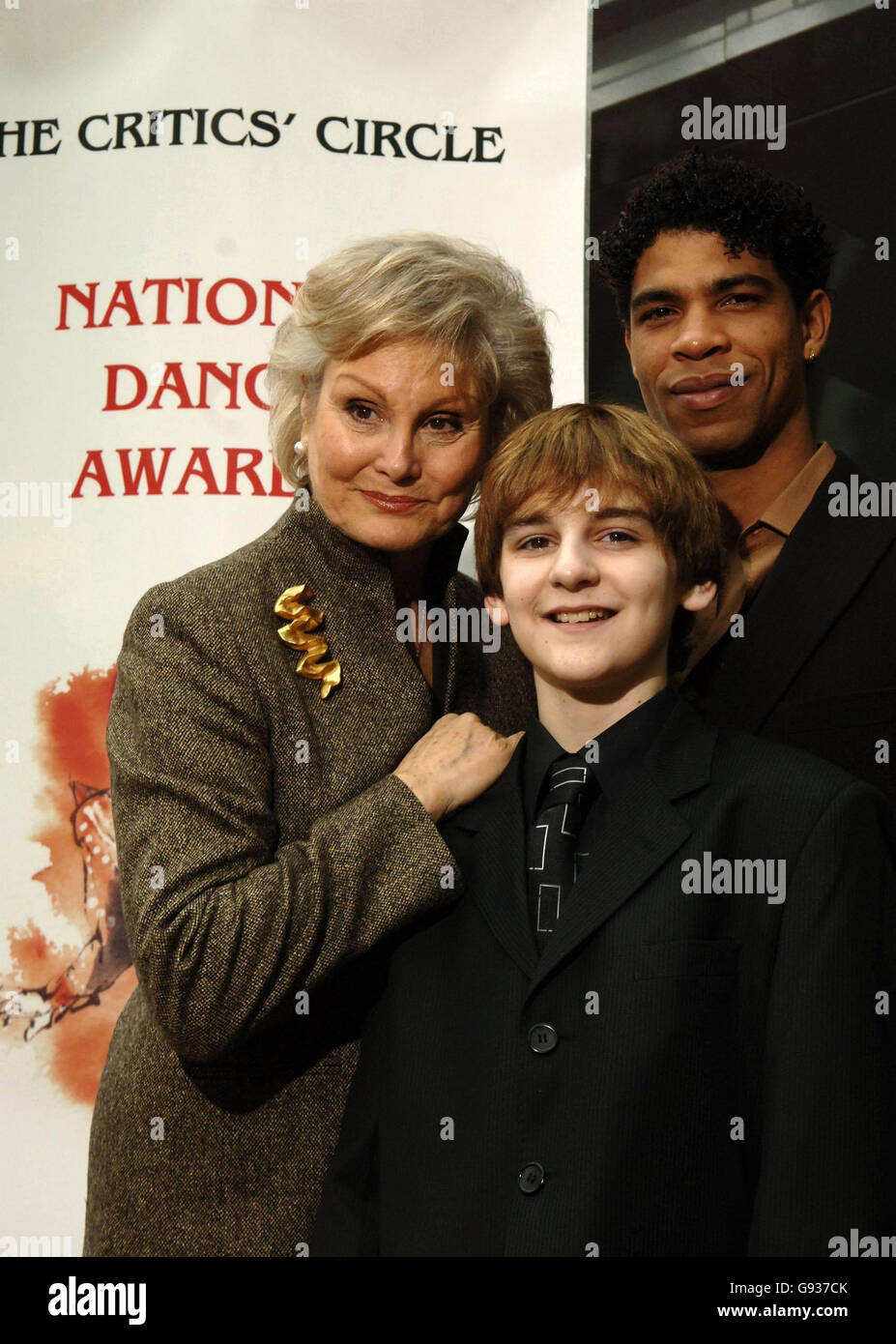 Dancers (L-R) Angela Rippon, Leon Cooke (Billy, in 'Billy Elliot') and Carlos Acosta during the Critics' Circle National Dance Awards 2006, at the Vilar Floral Hall in the Royal Opera House, central London, Thursday 19 January 2006. PRESS ASSOCIATION Photo. Photo credit should read: Yui Mok/PA Stock Photo