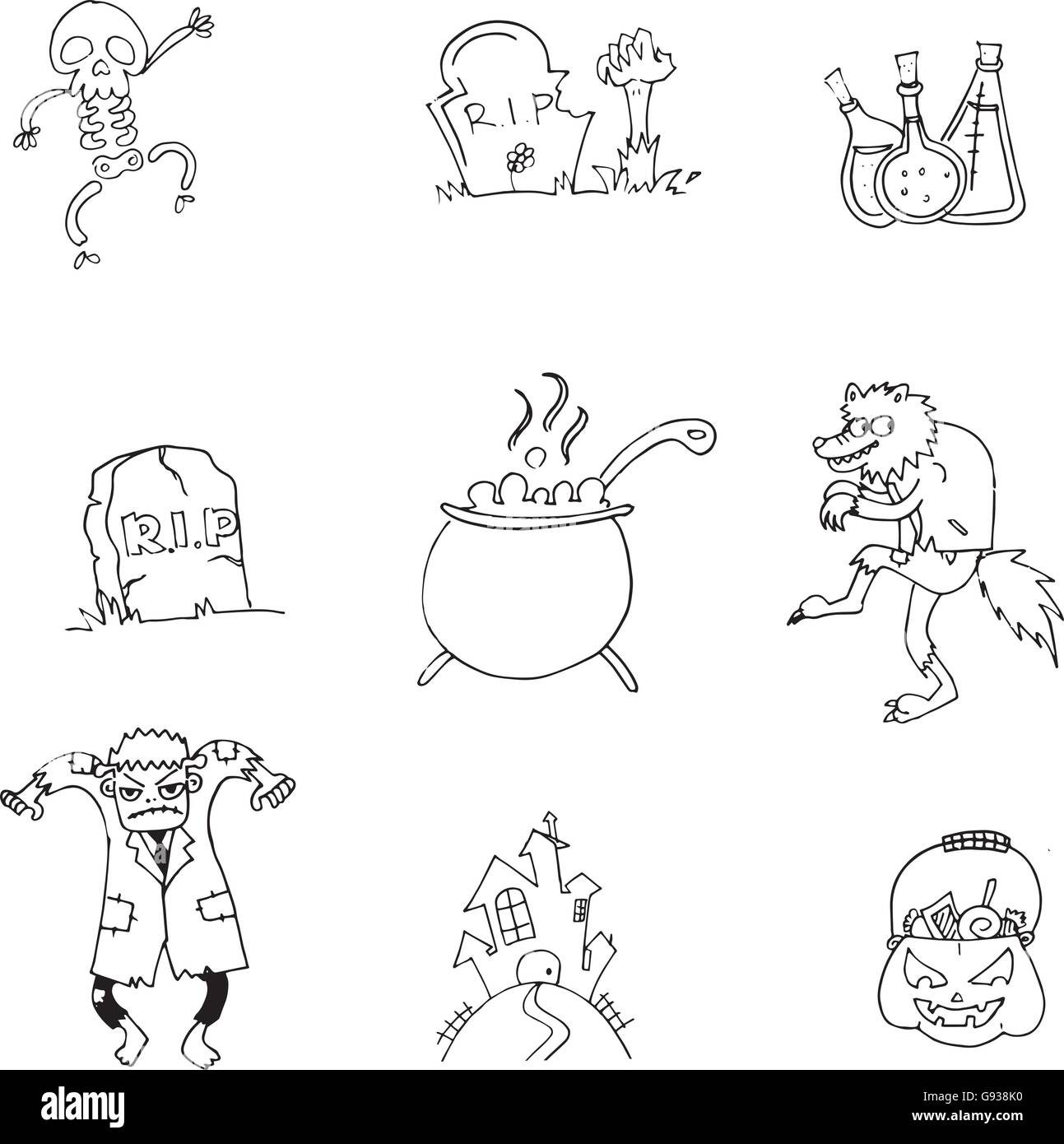 Black and white doodle Halloween Stock Vector Image & Art - Alamy
